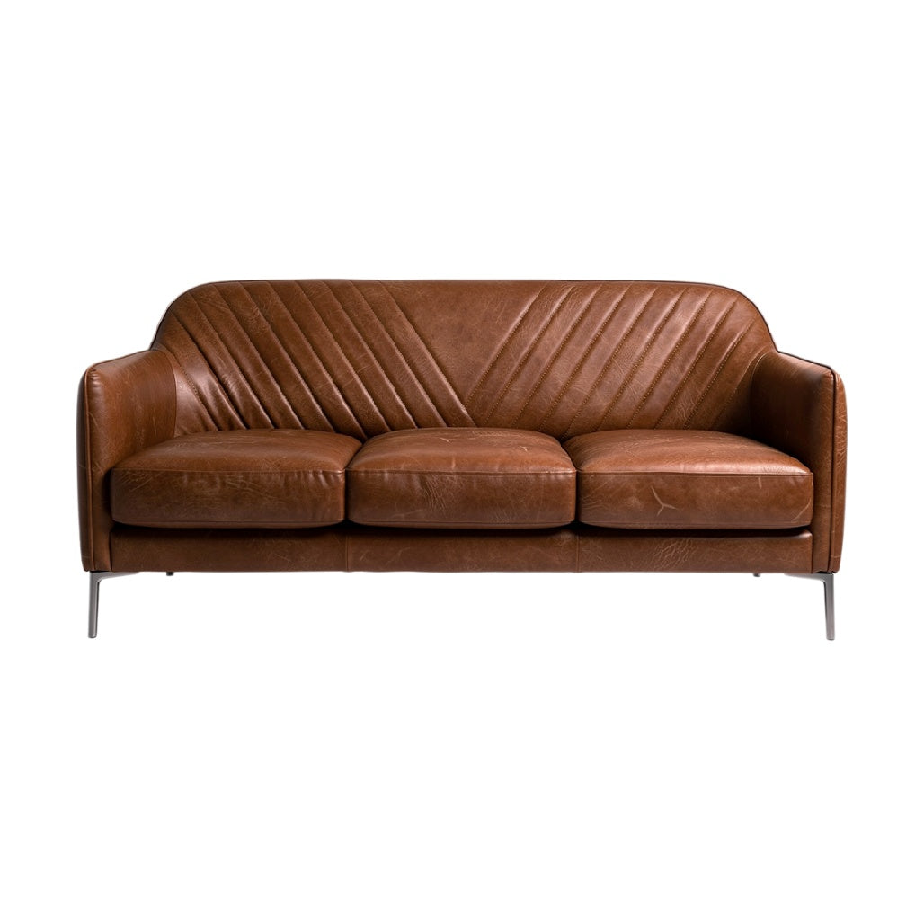 **Sofa skórzany w kolorze brązowym z przeszyciami**
